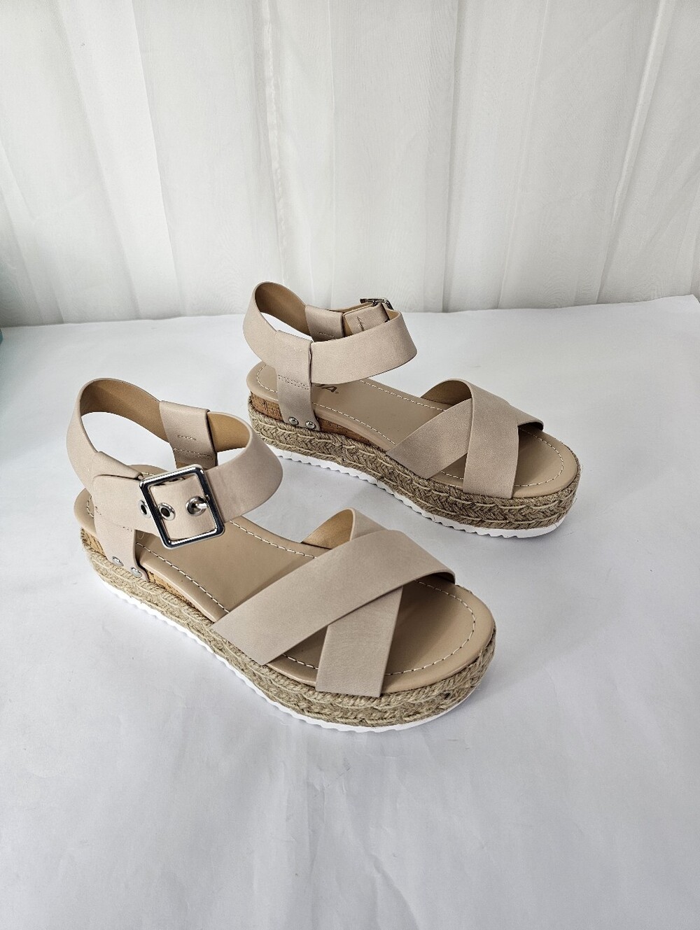 Soda Fortuna-S Espadrille Platform Wedge Sandals Jute Coastal 8.5 NEW